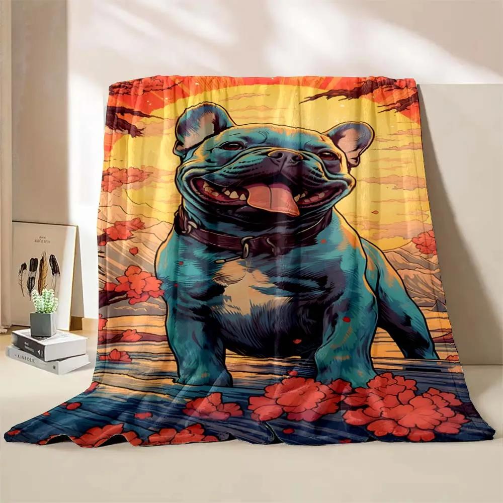 Cute Pet Dog Pug Print Throw Blanket Soft Cozy Flannel Blanket Lightweight Warm Bed Blanket for Couch Sofa Camping Office Travel