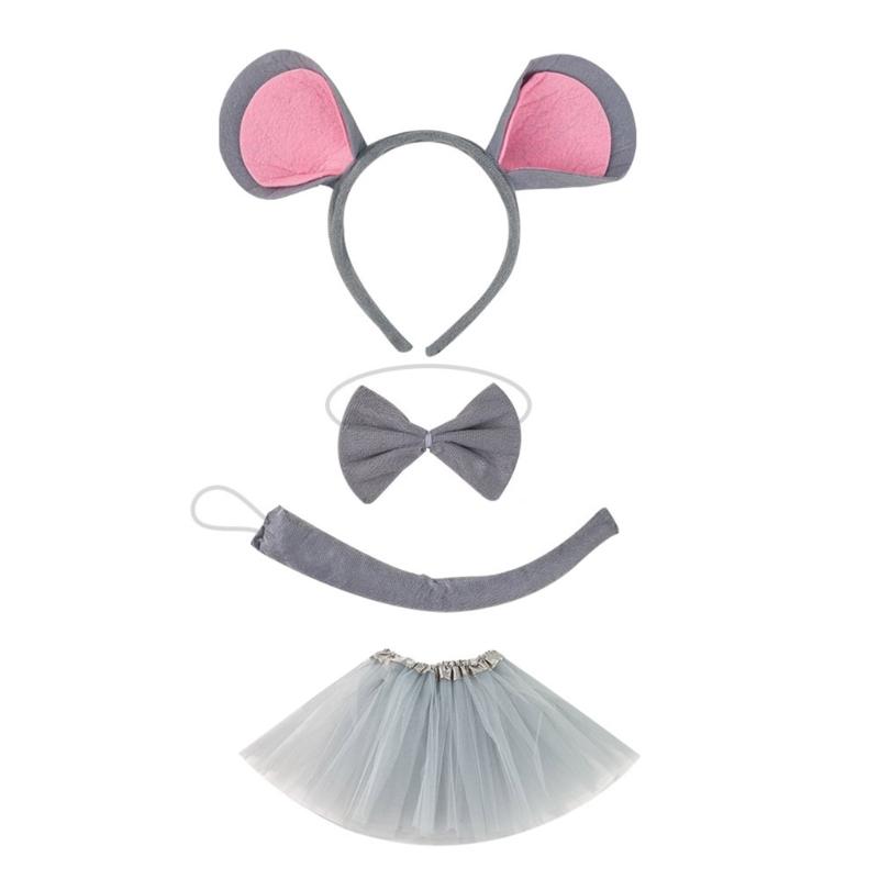 Soft Fabric Mouse Costume Headpiece Tail Accessories Fashion Headband SkirtsFor Children Stage Show Dressing up