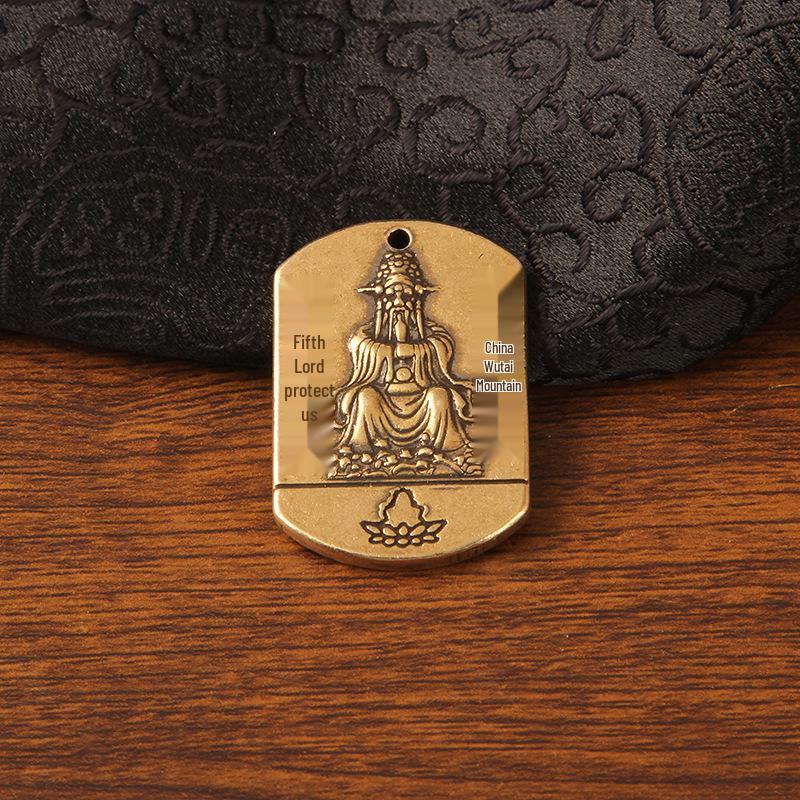 

Brass Manjushri Keychain Pendant: Double-Sided God of Wealth Necklace Jewelry