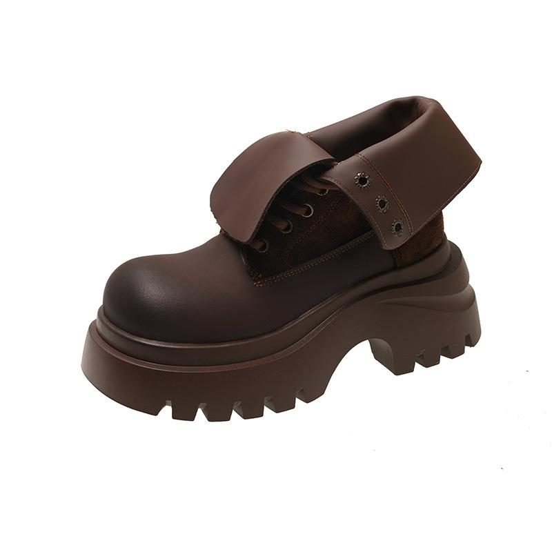 

European Station retro style thick-soled comfortable women s heightening rhubarb boots 2025 autumn and winter new round head versatile short boots 40