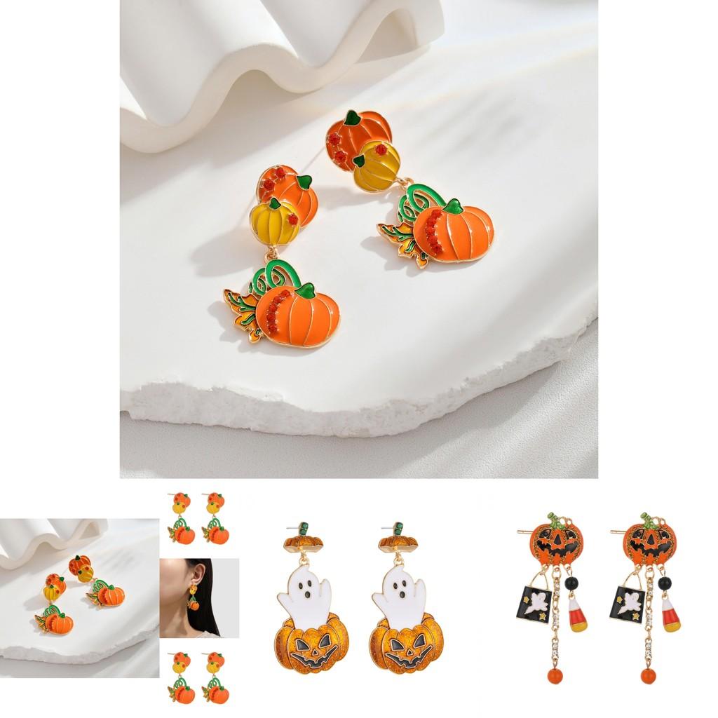 Adorable Halloween Pumpkin Earrings Made With Durable Alloy Perfect For Festive Occasions