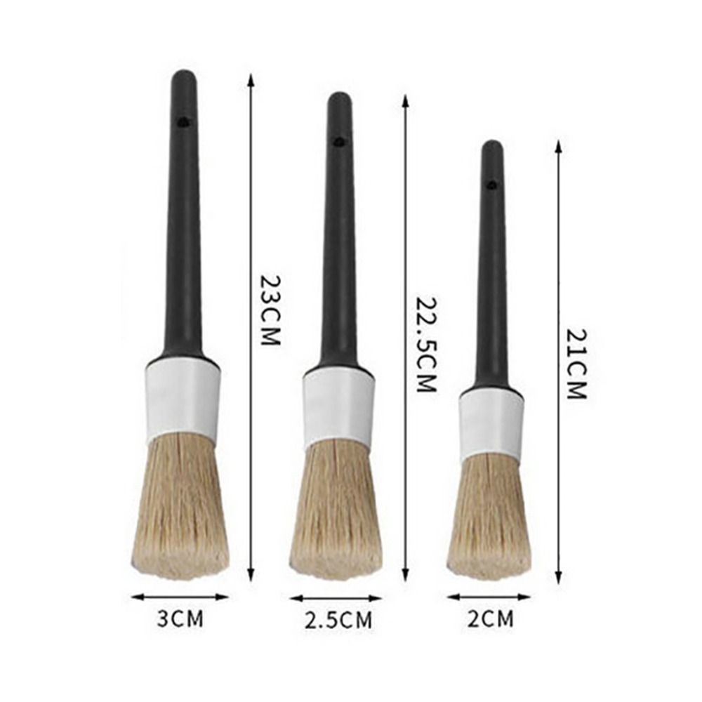 3Pcs/Set Boar Hair Car Cleaning Brush Plastic Handle Bristle Brushes  Auto Detail Tools