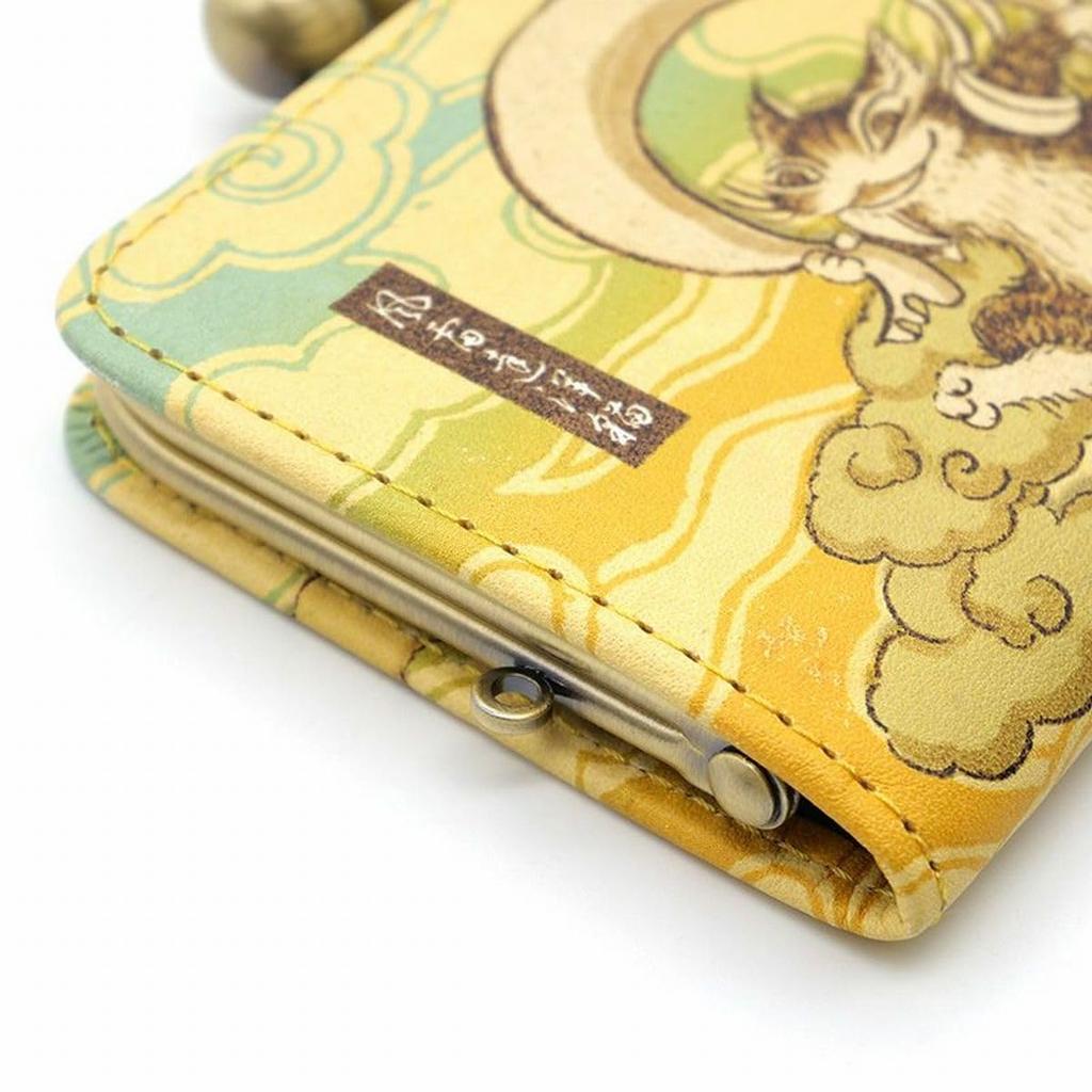 [WACHIFIELD] Dayan the Cat, Dayan, with a clasp purse design for easy opening and closing, and easy checking. Genuine leather. Wind God and Thunder