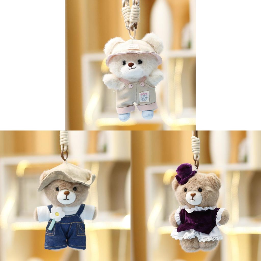 Cute Cartoon Bear Plush Doll With Short Velvet Material For Girls Bag Charm