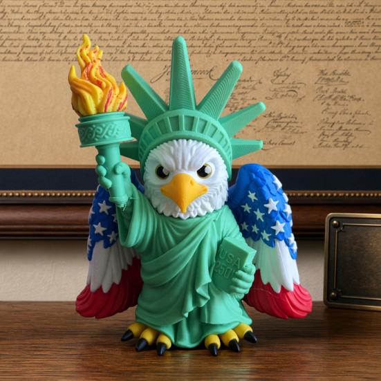Funny Eagle GoddessStatue 3D Printed Goddess Ornament, American Flag Wings Statue, Feather Texture Art And Statue of Liberty Figurine for Home Office