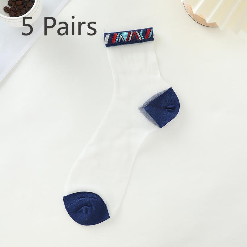 5 Pairs of Men's Summer Thin Ice Silk Glass Silk Non Slip Anti Hook Silk Crystal Silk Transparent Tube Socks