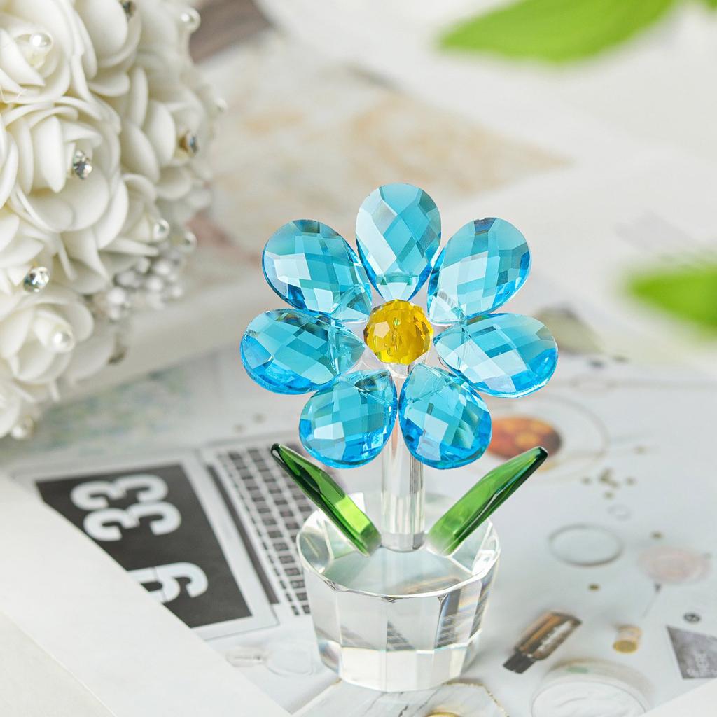 Brightly Crystal Sun Flowers Figurine Display, Dazzlings Reflection Sun Flowers Statues for Unique Home Decorations