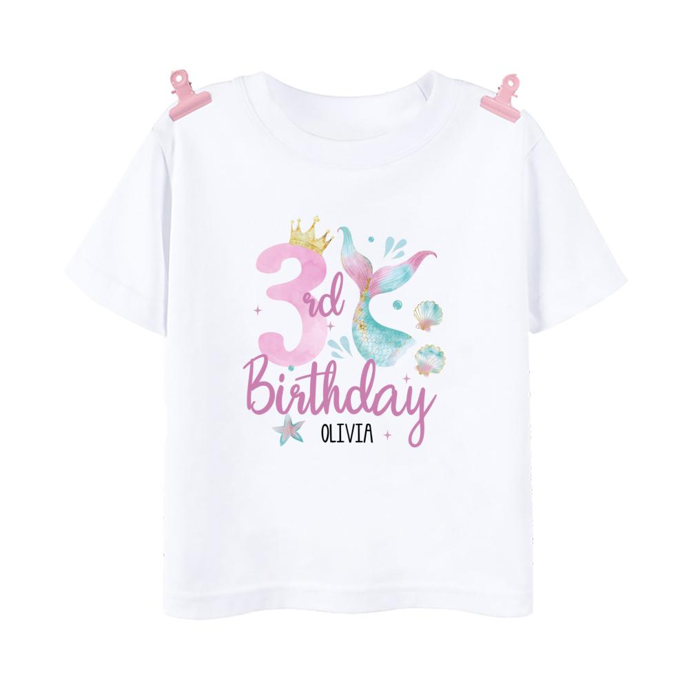 Personalized Fish 1-9 Birthday Girls Shirts T-Shirt Wild Tee Party Tee Shirt Unicorn with Name Clothes Kids Fashion Tops Outfit