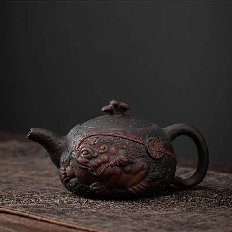 

250ML small capacity purple pottery toad teapot handmade antique relief household kung fu tea set