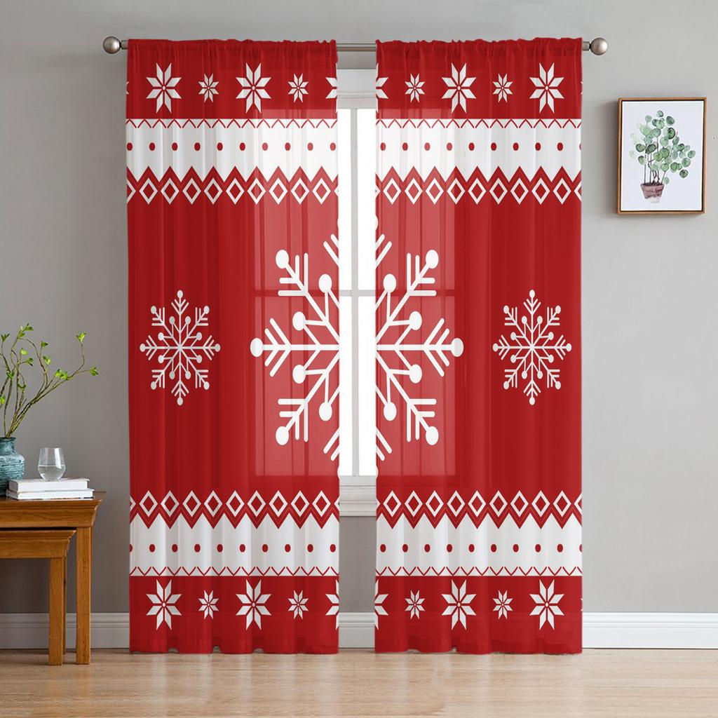 Christmas Snowflake Texture Tulle Window Treatment Sheer Curtains for Kitchen Living Room The Bedroom Curtains Decoration