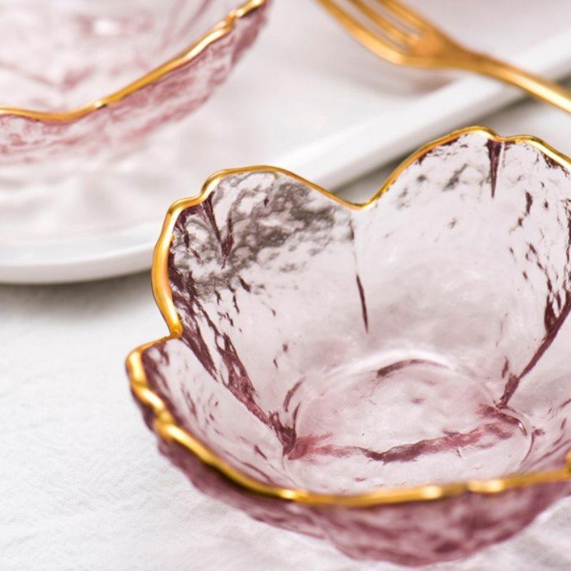 Small Glass Dish Gold Inlay Glass Sauce Bowl Seasoning Plate Fruit Sala Bowl