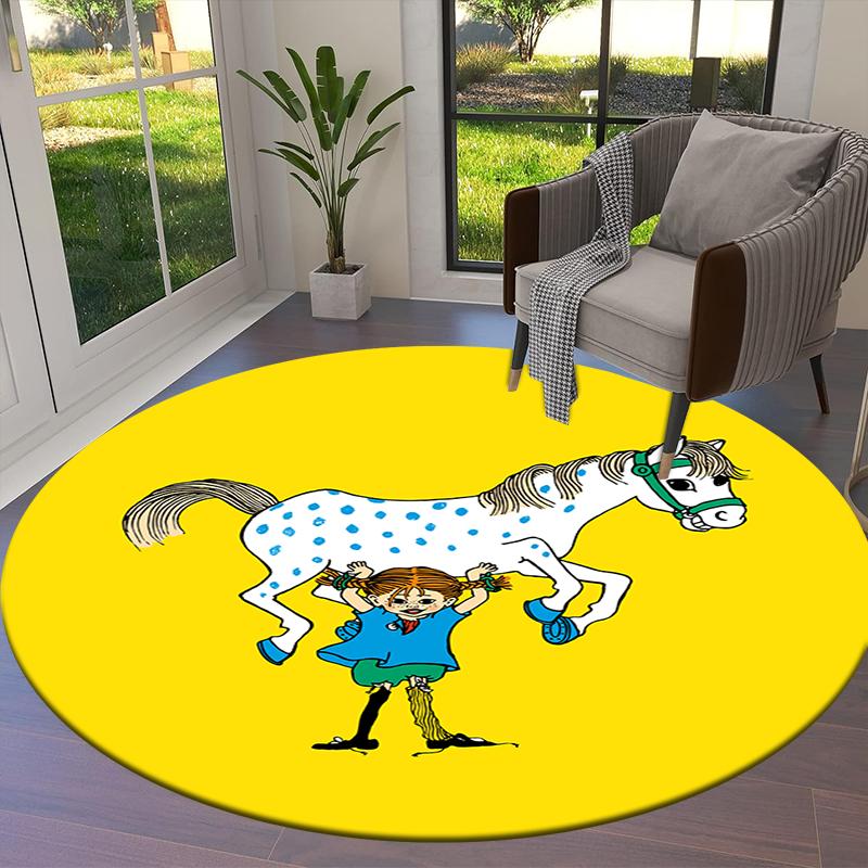 Covor rotund de desen animat Pippi Șoseta Lungă, Covor pentru Living, Dormitor, Canapea, Cameră de Joacă Decor, Covoraș Antiderapant Q0030