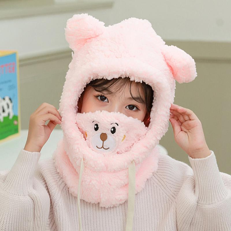 3-9Y Cartoon Hat for Girls Boys Scarf Thicken Cap Winter Hat for Kids Newborn Baby Stuff Children Hat Plus Fleece Kids Caps