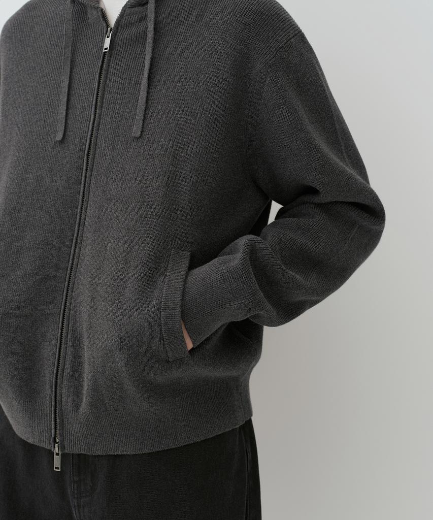 MUSINSA STANDARD Washable Supima Cotton Knit Hooded Zip-Up [Medium Grey]