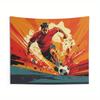 Soccer Football Tapestry  Vibrant Peach Light Beige Velvet Wall Hanging Dynamic Player Design with Bold Orange  Yellow Backgr