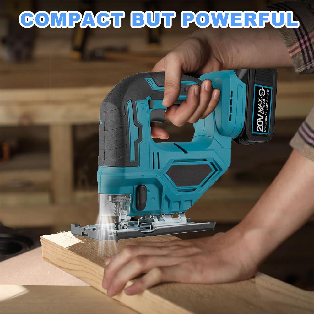 20V 2700RPM Cordless Jigsaw High Power Electric Curved Saw Portable Multi-Function Woodworking Power Tool