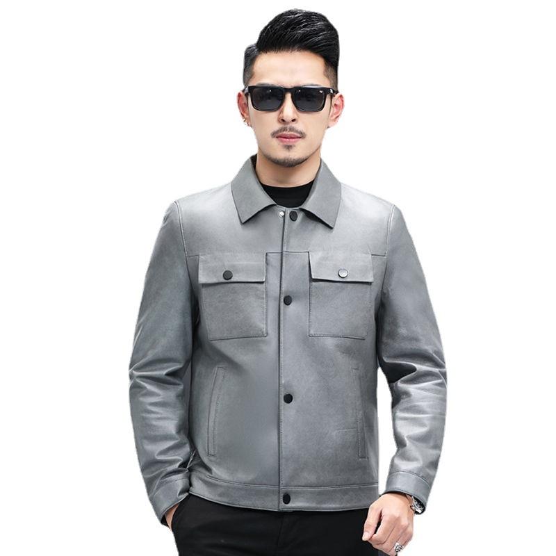 Genuine leather jacket men's short lapel youth fashion leather jacket men's autumn sheepskin single leather jacket
