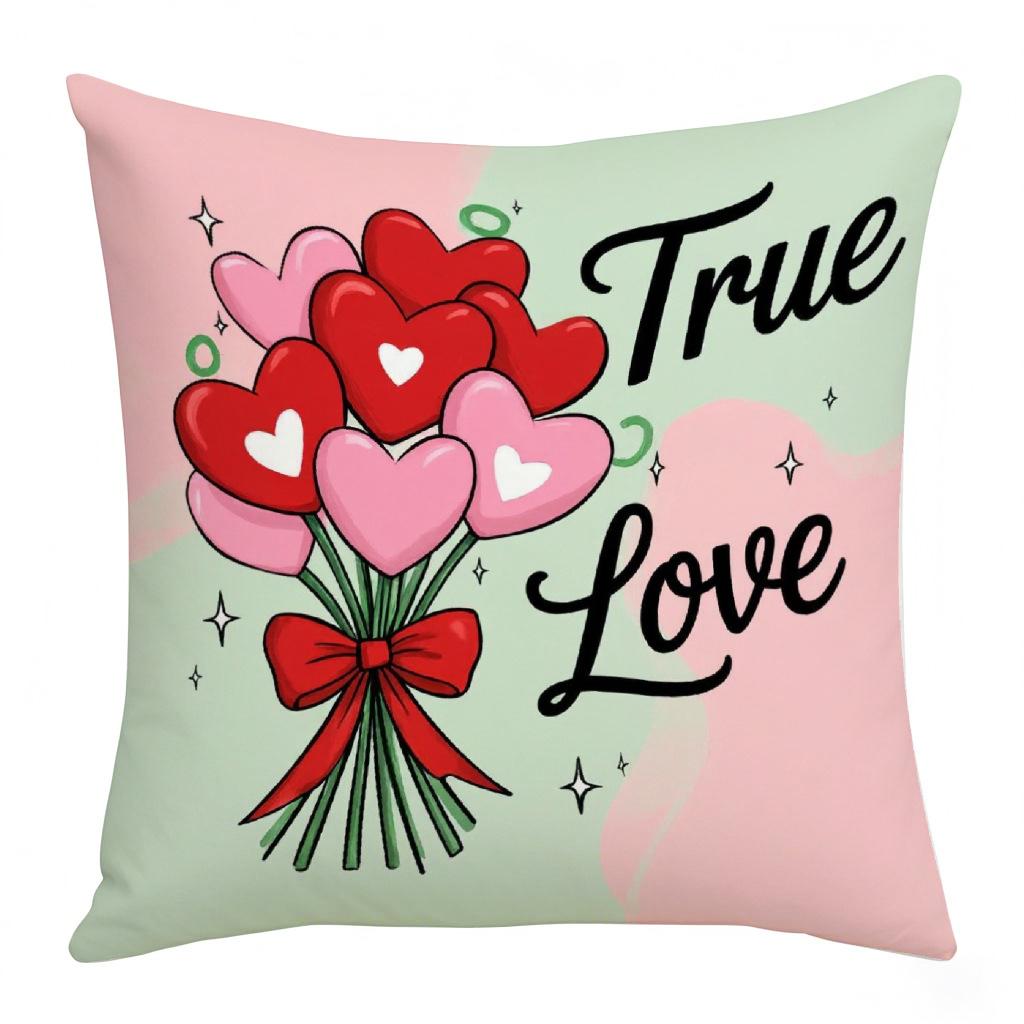 

Valentine s Day Pillow Cover Love Bouquet Linen Digital Print Home Decor Living Room Sofa Cushion Cover 45 * 45Cm without core