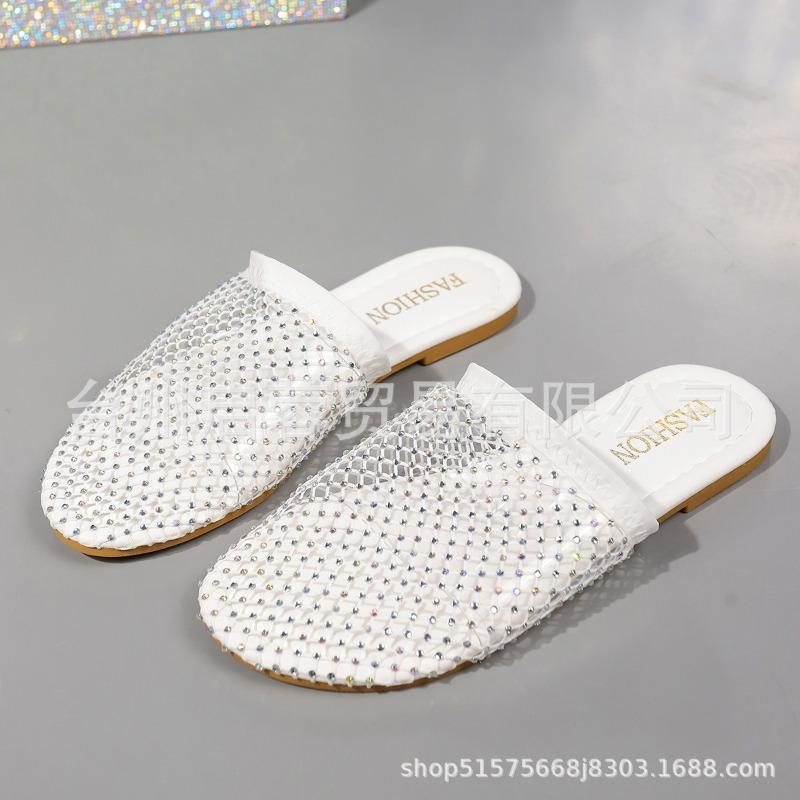 Large Size Low-heeled Fishnet Socks Slippers Women's New Feng Shui Diamond Sandals Women's