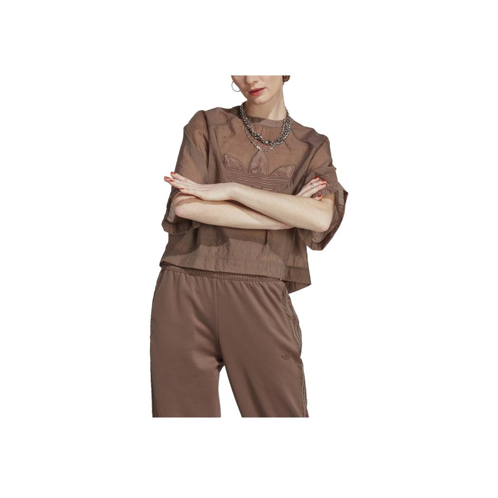Adidas Originals Trefoil Logo Print Casual Round Neck Short Sleeve T-Shirt Women T-Shirts Brown IC7216