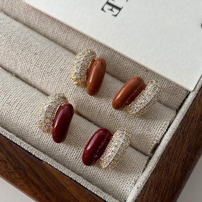 Emaille C-Buchstaben Ohrringe Nische High-End Ohrstecker mit Diamanten Tropfenglasur Ohrringe Ankola Rot Explosion