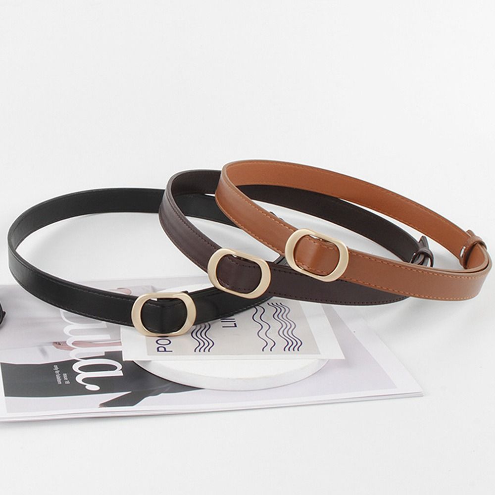 Casual Non-Porous Buckle Waistband Luxury Design Thin Waist Strap Fashion Leather Belt