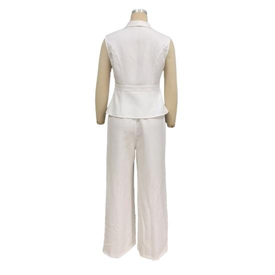 Women's Business 2 Piece Outfits Casual Sleeveless Blazer Vest Wide Leg Pants Suit Set Dressy Office Work Set