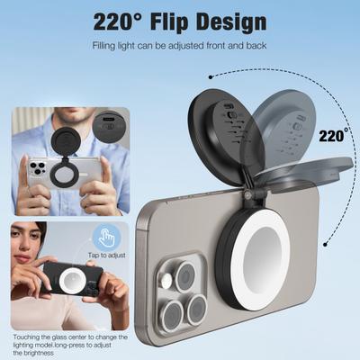 Rechargeable Phone Ring Light 180-Degree Flip Design Fill Light with 3 Modes Adjustable Brightness Magnetic Selfie Light
