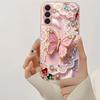 Pink 2D Butterfly Metallic Glass Phone Case Suitable for Samsung GalaxyS26 S25 S24 S22 S21 S20FE/Ultra/Plus Anti Drop Rear Cover