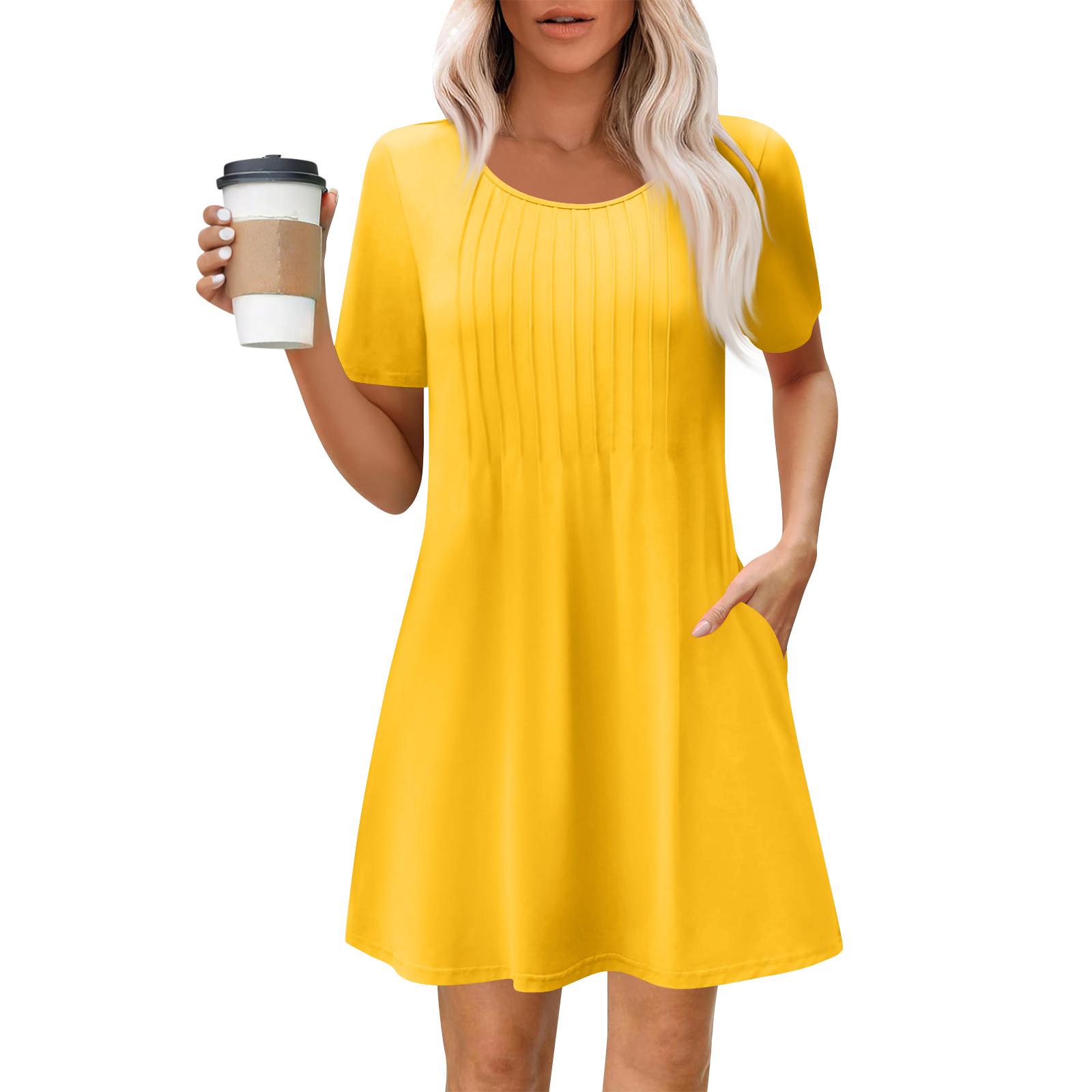 

Женское летнее платье свободного покроя для пляжного отдыха, сарафан с коротким рукавом и круглым вырезом, с карманом, с коротким рукавом, платье-рубашка XXL оранжевый