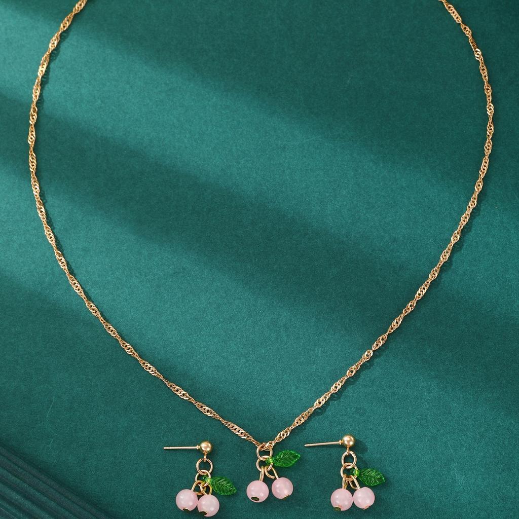 Kirschrot Halskette Ohrring Set Leichter Luxus Und Nischen Design Schlüsselbein Kette Elegantes Und Exquisites Set Schmuck Für Frauen