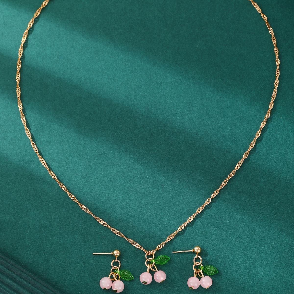 Cherry Red Necklace and Earring Set Light Luxury Niche Design Elegant Collarbone Jewelry for Women