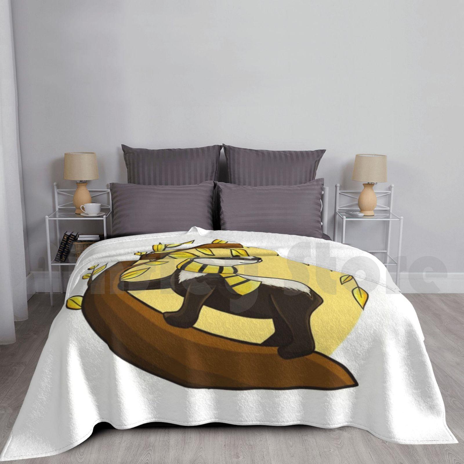 Badger With Stripy Blanket Fashion Custom Badger Tree Yellow Yellow Gold Animal Cute Animal Autumn Size: 75*100cm, Weight: 230 GSM