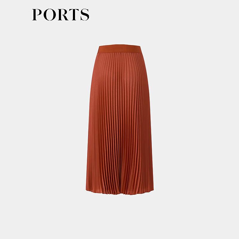 Ports Brick Red Taupe Pleated Midi Skirt