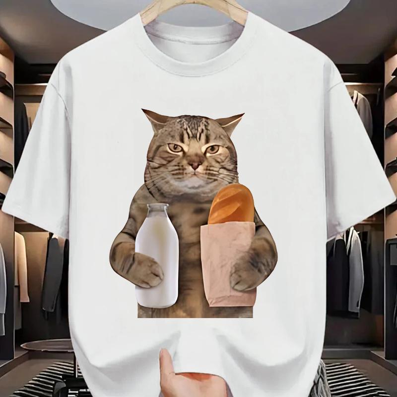 Men's Shopping Cat Meme Graphic T Shirt Cotton Tee Women Spring Summer Oversized Ironic Humor Weirdcor Sarcastic Hilarious Top