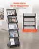 Brochure Display Rack, Foldable 5 Pockets Magazine Literature Display Stand, Movable Floor Standing Magazine Rack with Wheels, Metal Newspaper Catalog