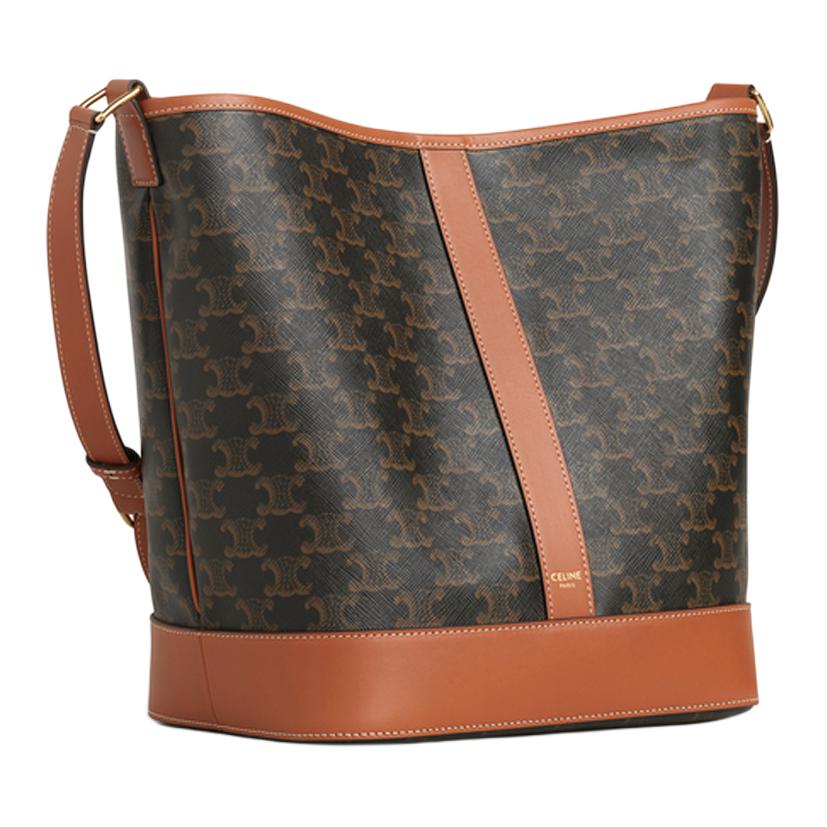 Celine Triomphe Classic Monogram Canvas And Calfskin Bucket Bag Women Shoulder Bag Brown 191132CAS-04LU
