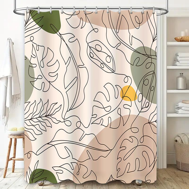 Modern Bathroom Shower Curtain with Leafy Floral Print Luxurious Home Decor for Your Bathtub or Walk-In Shower Area (Beige Green