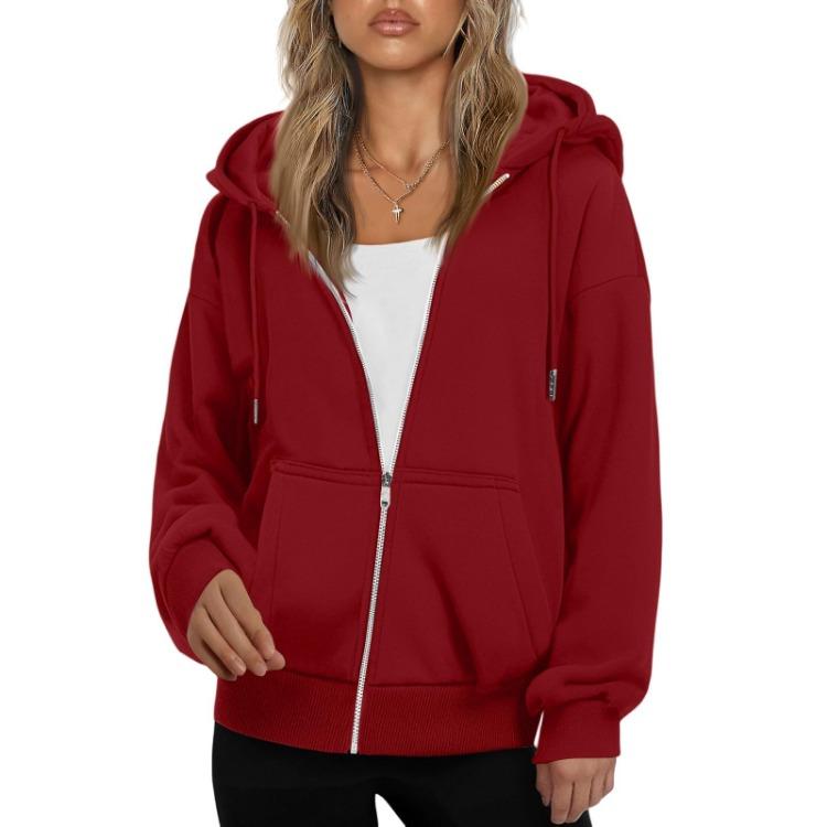 Fashion Womens Zipper Hooded Cardigan Sweatshirt Casual Loose Fleece Jacket