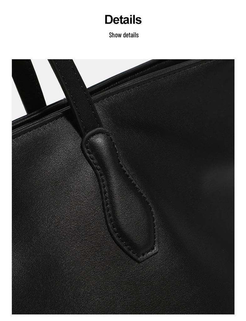 2024 Women's Black Soft Leather Tote Bag - Large Capacity, Versatile Korean Style, Perfect for Commute & Student Use