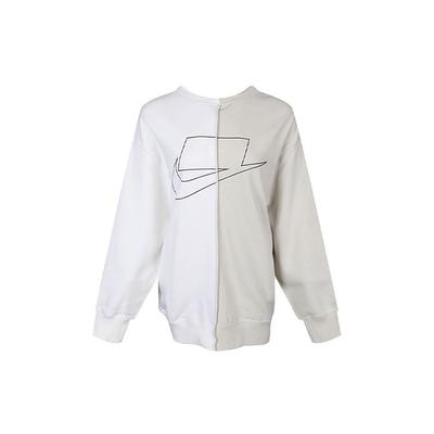 Crew Neck Pullover Sweatshirt With Back Zipper Women Sweatshirts White Gray CZ1431-072