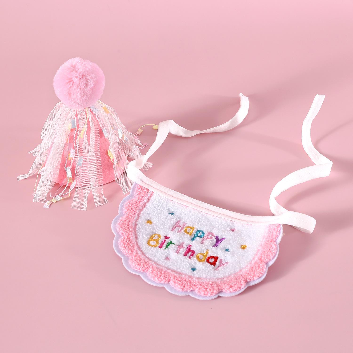 Birthday Cap for Dog Set Cat Dog Pet Polka Dot Scarf Hat Collar Pet Headwear Photography Props Birthday Decoration Pet Supplies