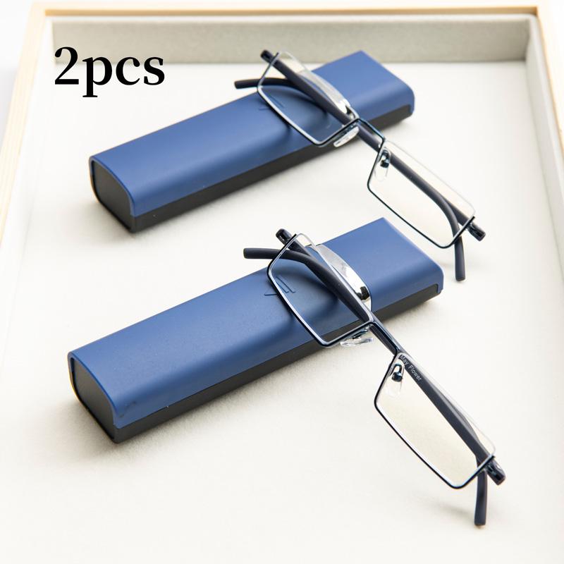 2Pcs Suit Fashion Square Prescription Glasses With Case Reaing Eyeglasses For Men Blue Light Blocking Glasses Suit +1.25+1.75+2.