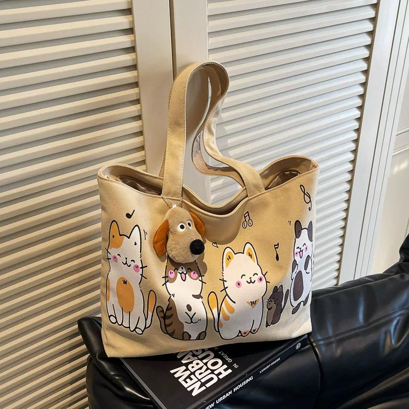 Canvas bag women's large-capacity shoulder bag student class commuting tote bag casual all-match handbag