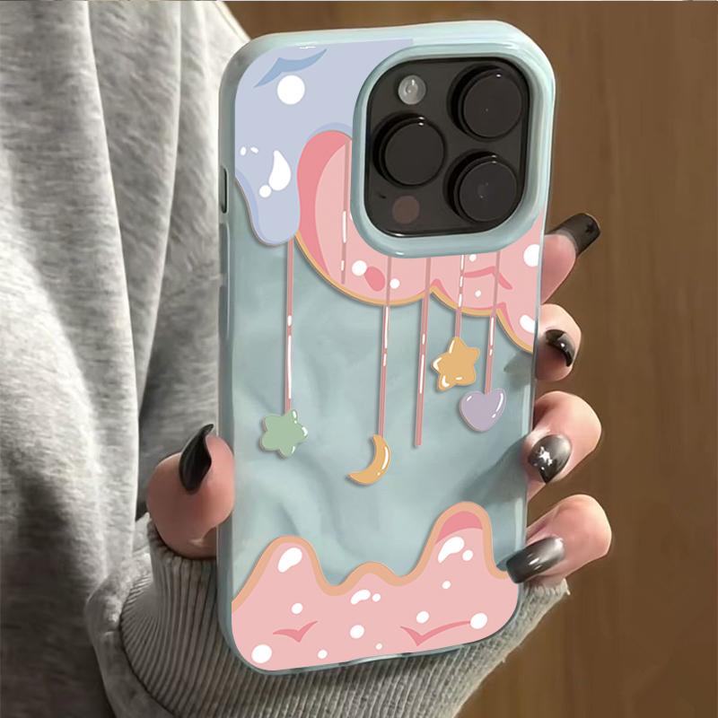 Cute Star Moon Phone Case for iPhone 17 16 Pro 15 Plus 14 13 12 11 Pro Max 17 Air 16E Wave Texture Soft TPU Protective Cover