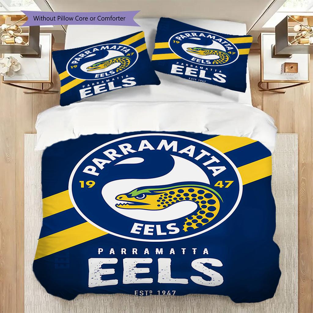 Parramatta Eels Muster Bettwäsche Steppdecke Set Bettbezug Kissenbezug Heimdekoration Geburtstagsgeschenk (1 Bettbezug + 2 Kissenbezüge, ohne Füllung)