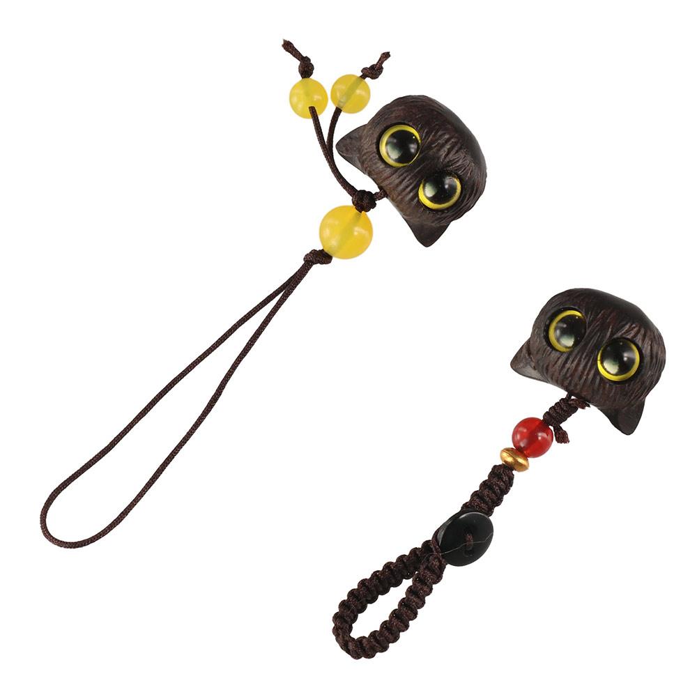 

Wooden Cat Head Pendant Key Ring Cartoon Sandalwood Little Cat Pendant Unisex Style 1
