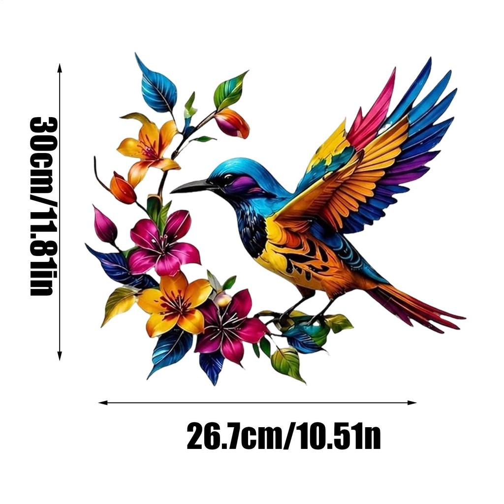 2D Flat Hummingbird Blooming Metal Wall Decoration Colorful Hummingbird Flower Background Ornament Bird Floral Wall Art Decor