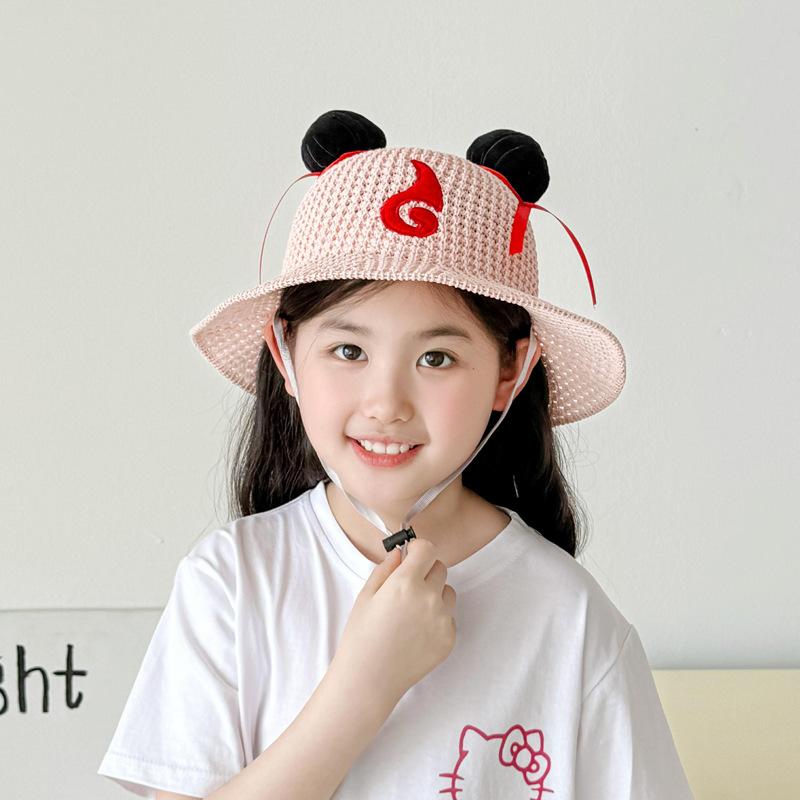 Children'S Nezha Hat Spring And Summer Thin Breathable Straw Hat Baby Cute Travel Sun Protection Hat Sun Hat Hollow Basin Hat