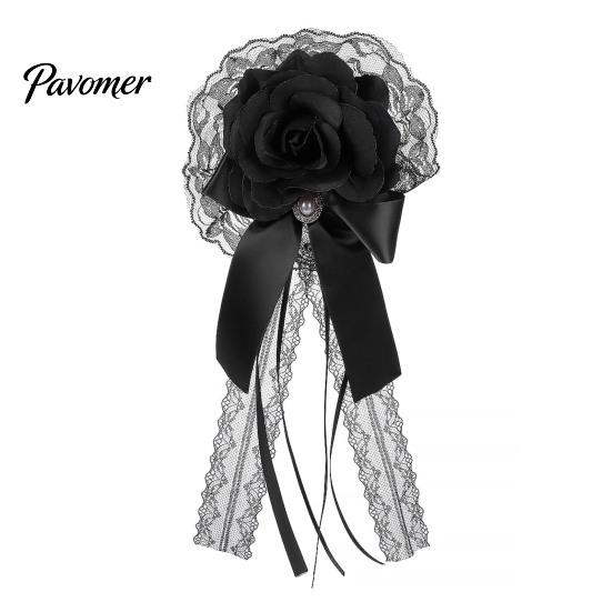 Halloween Costume Hair Decor Rose Bow Clip, Lace Pearl Hairpin, Lolita Gothic Bowknot Floral Headpiece Hairpin for Women Bride Cosplay Party
